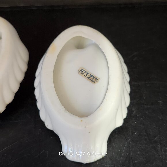 Pair Swan Porcelain Salt Cellars Roses Japan Mid Century MCM Vintage - Picture 8 of 8